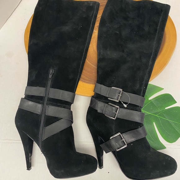 Also Leather Strappy Heeled Knee High Boots - Picture 2 of 8